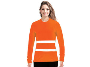 Ladies Flouro Long Sleeve Moisture Management Crew Neck Safety T-Shirt With Reflective Strip