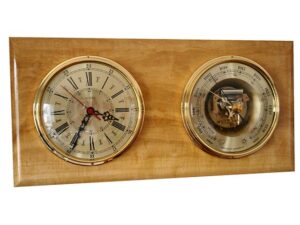 Brazilian Yellow Wood High Altitude Barometer And Clock In Brass