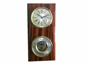 Imbuia High Altitude Barometer And Clock in Brass
