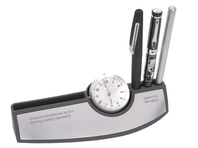 Mag Desk Clock With Pen And Card Holder