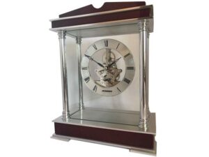Rosewood And Aluminium/Glass Skeleton Mantle Clock