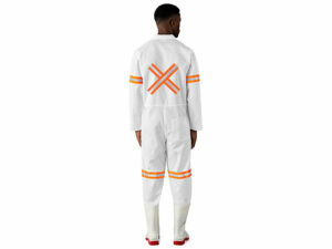 Safety Polycotton Boiler Suit - Reflective Arms Legs and Back - Orange Tape