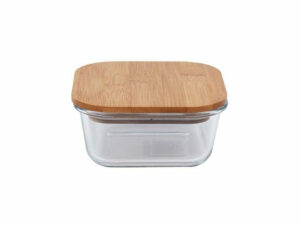 Square Glass Lunch Box With Wooden Lid